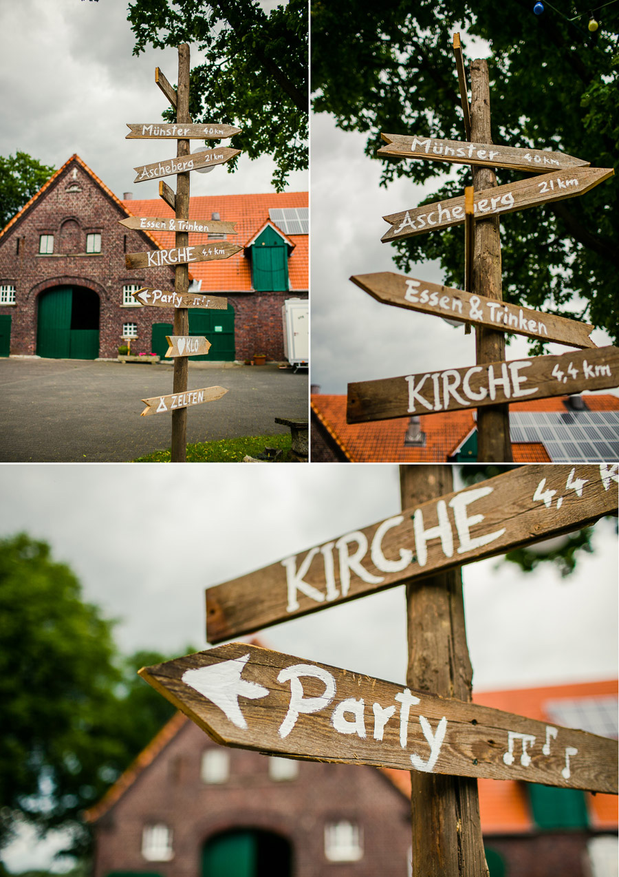 Holzschilder als Wegweiser für Hochzeit als Schilderbaum