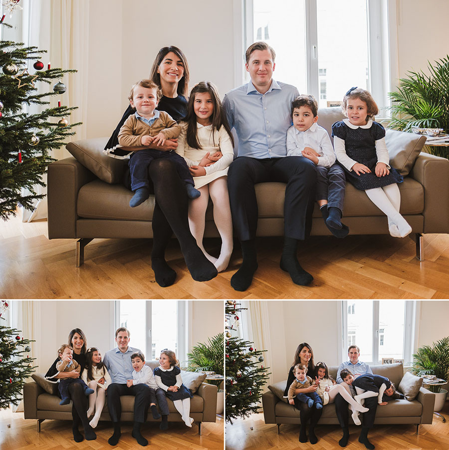 Weihnachtsfotos Zuhause in Frankfurt – natürliche Familienmomente auf dem Sofa